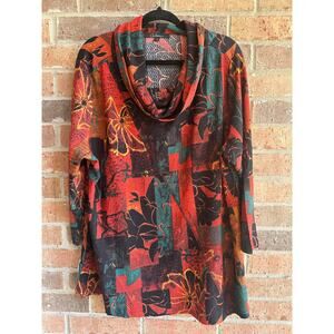 Calessa Pattered Red Blouse Size 1X